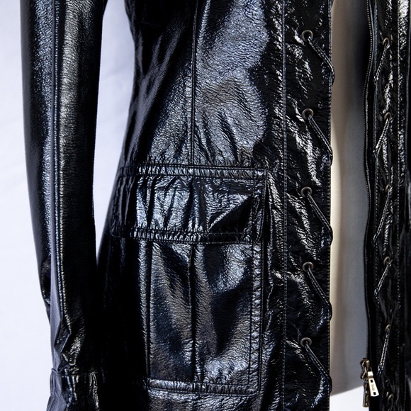 Yves Saint Laurent Black Patent Leather Safari Jacket Vintage Evening Jacket S - Picture 13 of 13